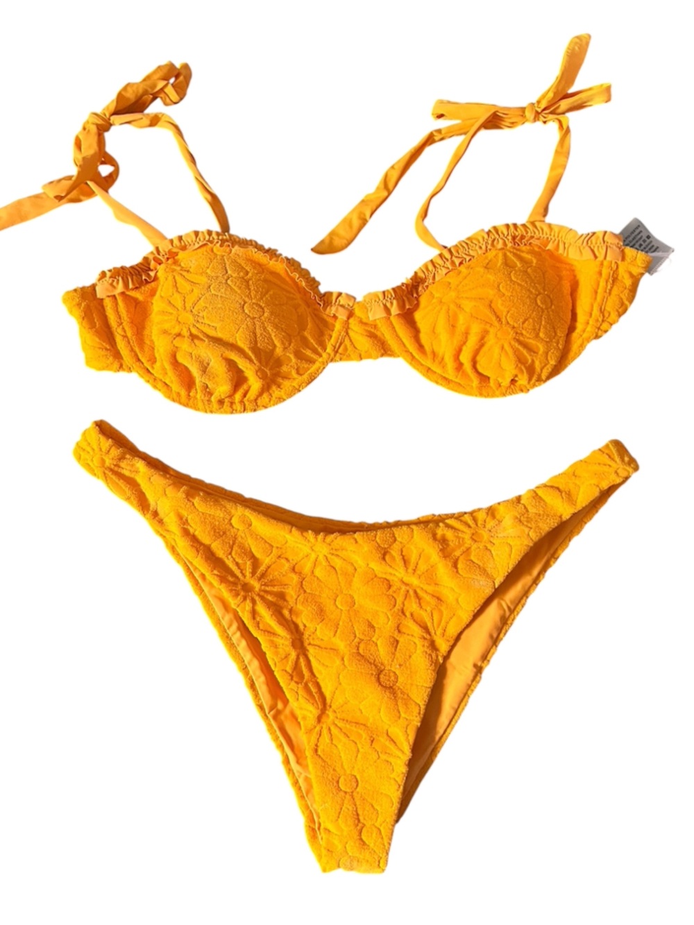 Women's Yellow Textured Floral Bikini Set - Brand